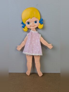 Vintage 70s Skinny Jinny Blonde Flat Posable Jointed Doll, Durham Industries
